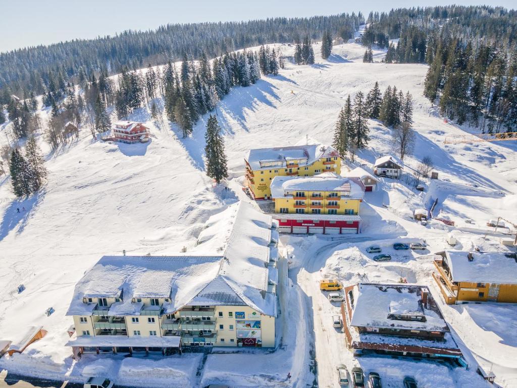 una vista aerea di un resort sulla neve di Apartment 104 a Feldberg
