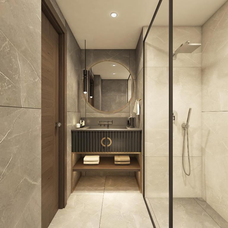 伊斯坦布尔Arts Hotel Taksim的带淋浴和水槽的浴室