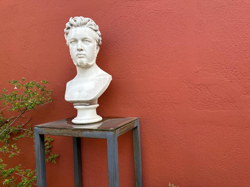 Un buste d'un homme sur une table à côté d'un mur dans l'établissement Le Patio Père Pigne Guestroom, à Perpignan