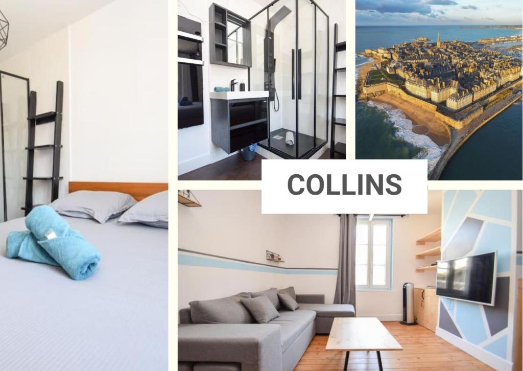 a collage of four pictures of a room at COLLINS Studio Saint Malo intra muros 2 pers WIFI in Saint Malo