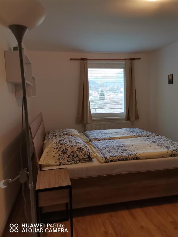a bed in a room with a window at Apartmán Family s výhľadom na Choč in Lúčky