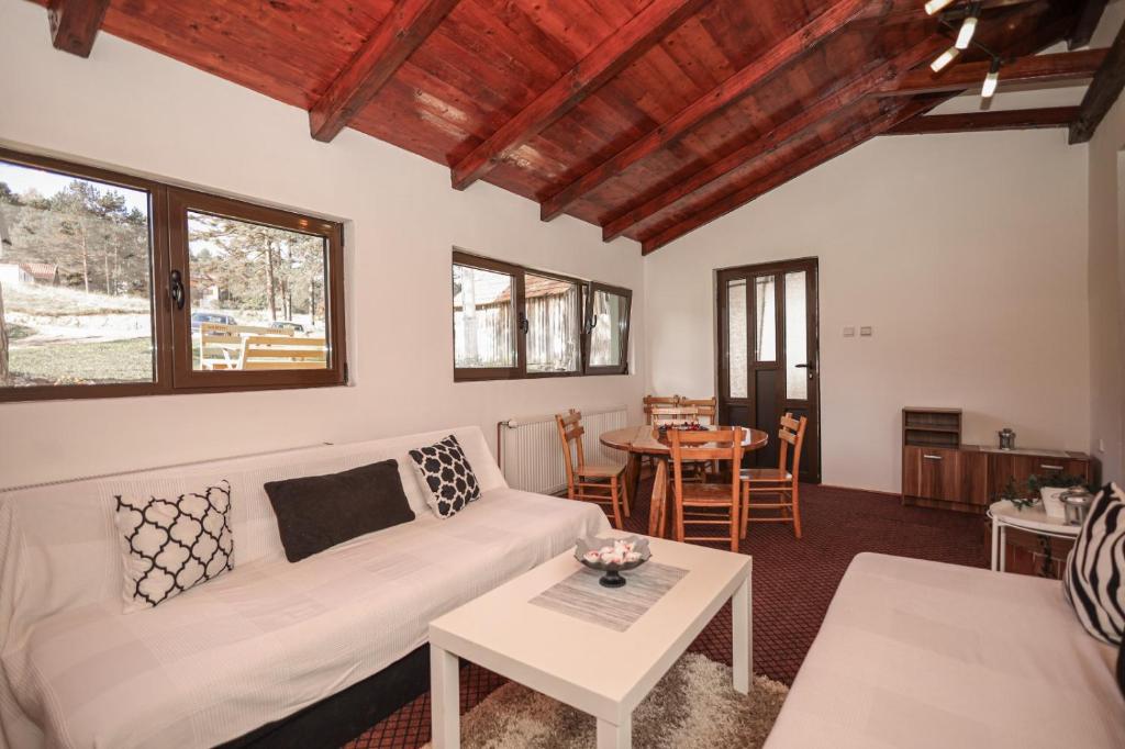 - un salon avec un canapé blanc et une table dans l'établissement Kuća za odmor-Aleksandra, à Divčibare
