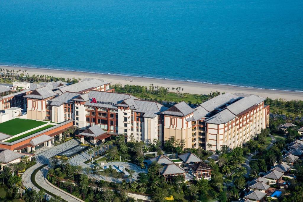 an aerial view of a resort near the beach at Xiamen Marriott Hotel & Conference Centre in Xiamen