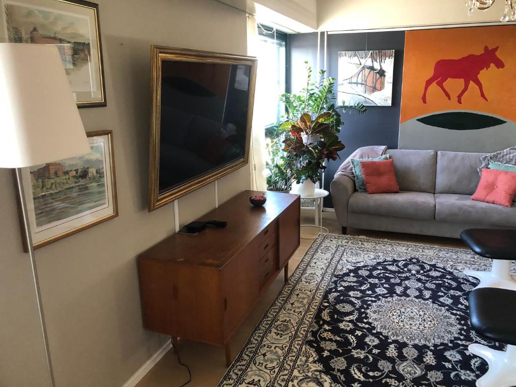 TV a/nebo společenská místnost v ubytování Citykoti saunalla ja merinäköalalla