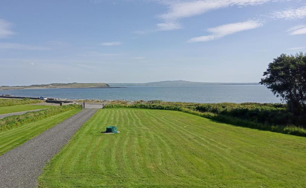 a field with a blue object in the middle of a road at Baywatch, Shannon River View in Droíchead an Chláir