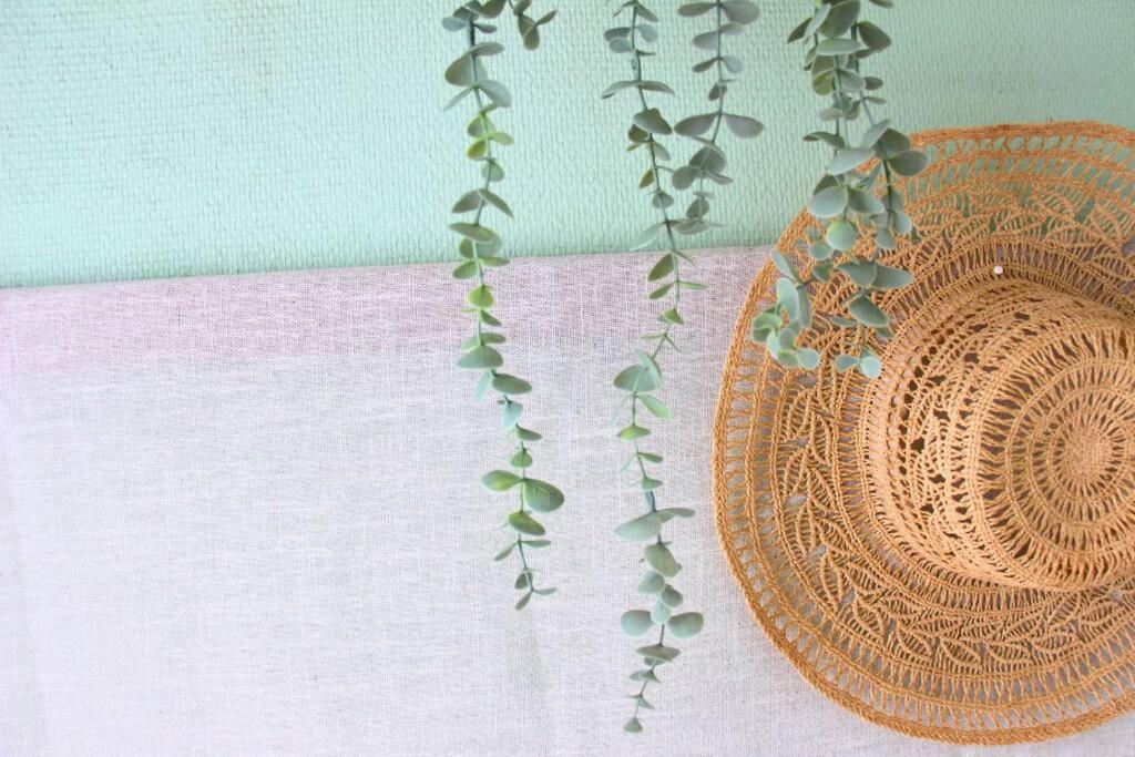 a plate with a green plant on a table at Un cocon face à la mer in Plérin