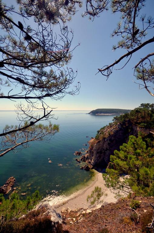 a view of a beach from a cliff at Gite de la Baie - Morgat in Crozon