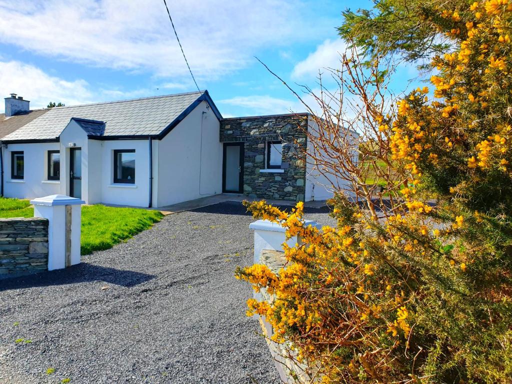 ein Haus mit einer Einfahrt davor in der Unterkunft Cosy cottage at the sea in Valentia Island