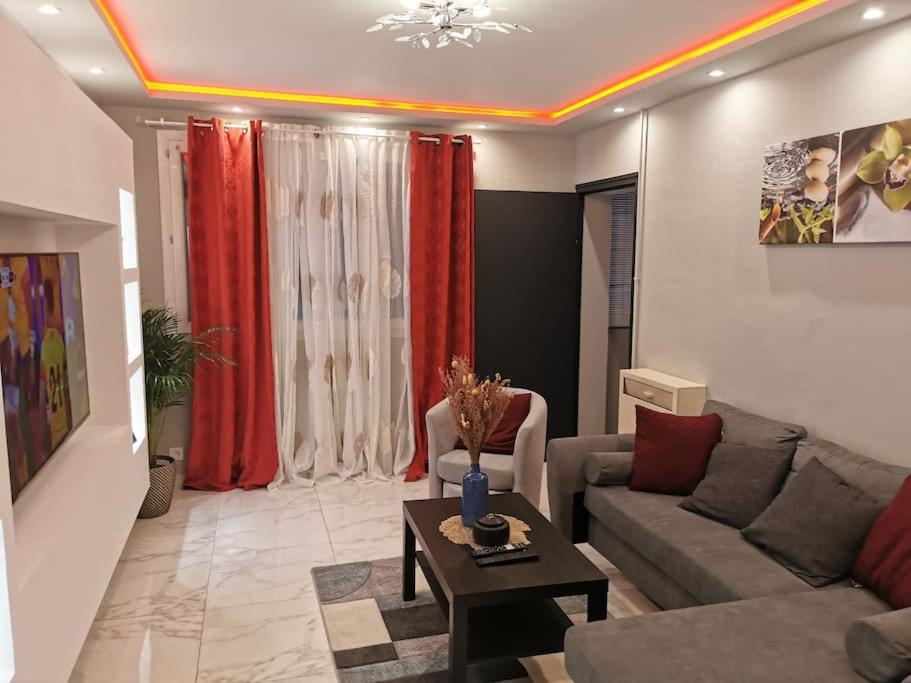 un salon avec un canapé et une table dans l'établissement Appartement meublés à Villeurbanne Lyon, à Villeurbanne