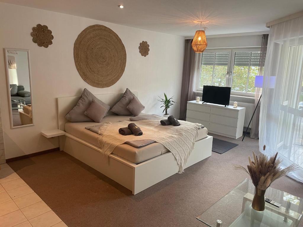 Posezení v ubytování Kingsize Bett BOHO Apartment mit Tiefgarage nähe Salzburg