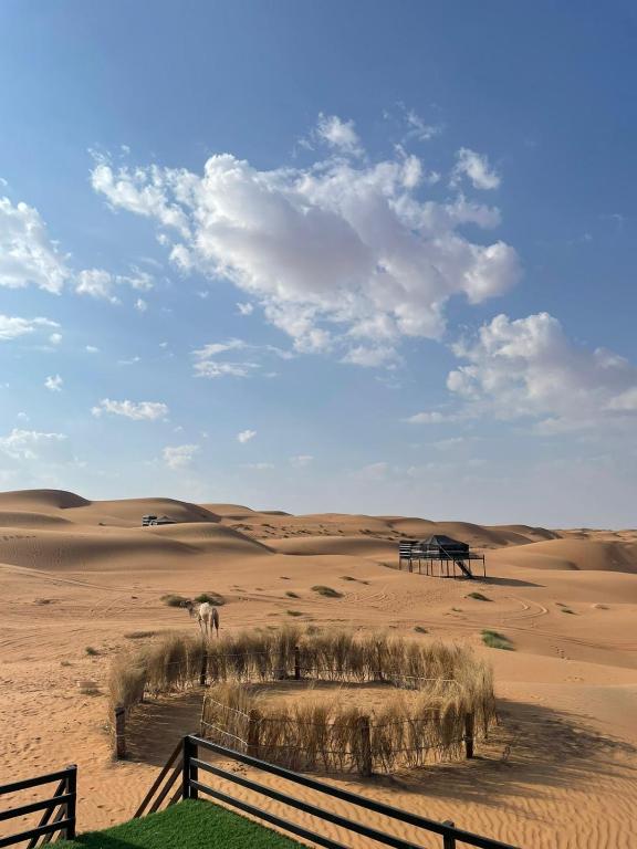 a fence in the middle of the desert at Moon Light Camp in Bidiyah