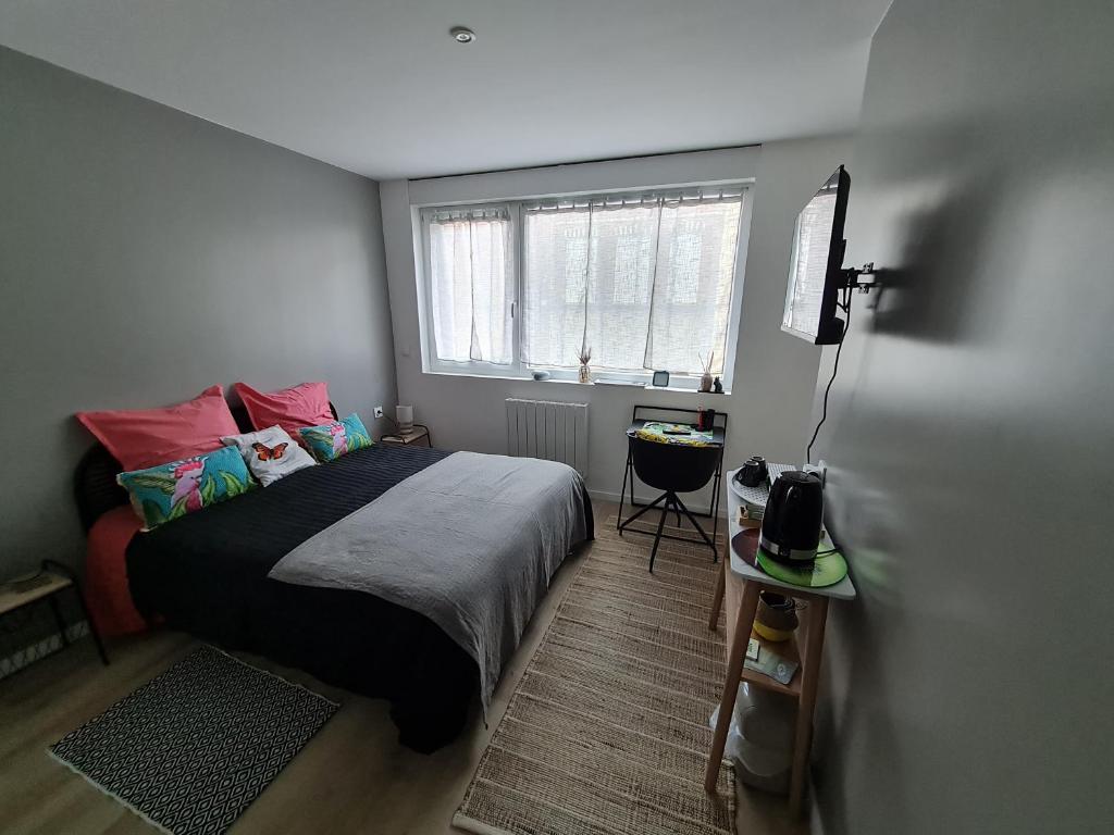 1 dormitorio con cama y ventana en Étape 111, en Lille