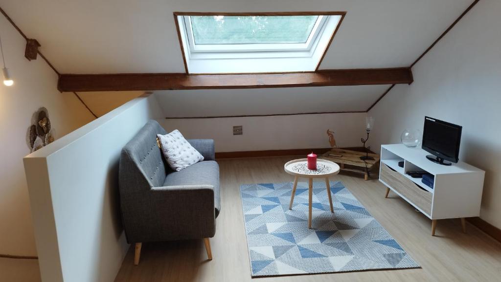 ein Wohnzimmer mit einem Stuhl und einem TV in der Unterkunft Le Wilson - accès Paris facile ! in Limeil-Brévannes