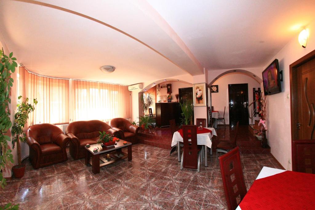 sala de estar con sofá y mesa en Pensiunea Radena, en Arad