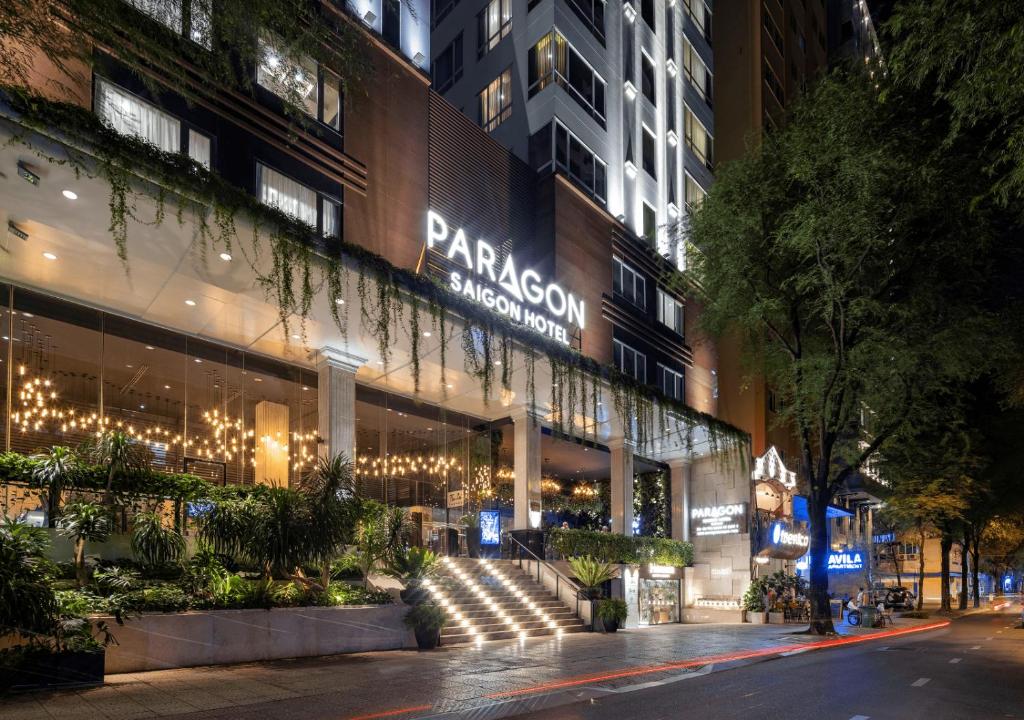 a store front of a shopping mall at night at Paragon Saigon Hotel in Ho Chi Minh City