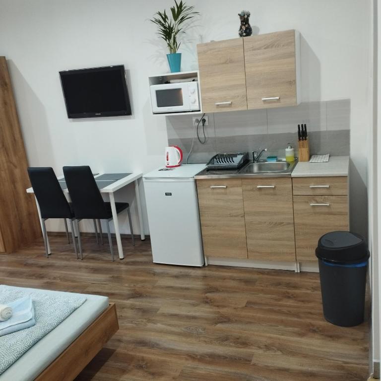 Kuchyň nebo kuchyňský kout v ubytování Apartmány 77