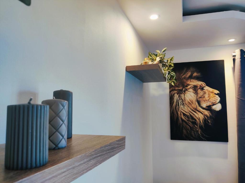 a picture of a lion on a wall in a room at Vigny du lac in Publier