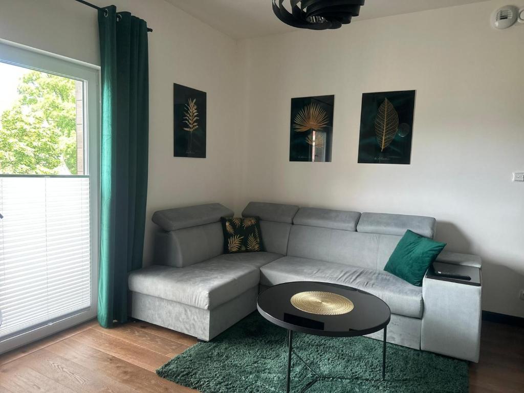 a living room with a couch and a table at CityCenterLuxuryApartmentI11-35 in Bielsko-Biała