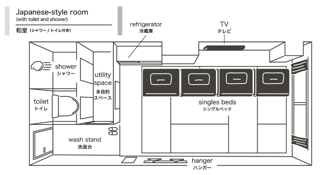 Půdorys ubytování Hotel Plus Hostel SAPPORO