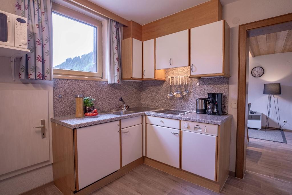 Kuchyň nebo kuchyňský kout v ubytování Patteriol Apart-Hotel-Garni
