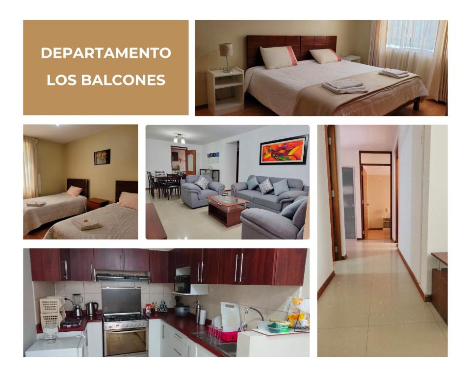 un collage de fotos de una habitación de hotel en Departamento Los Balcones en Cajamarca