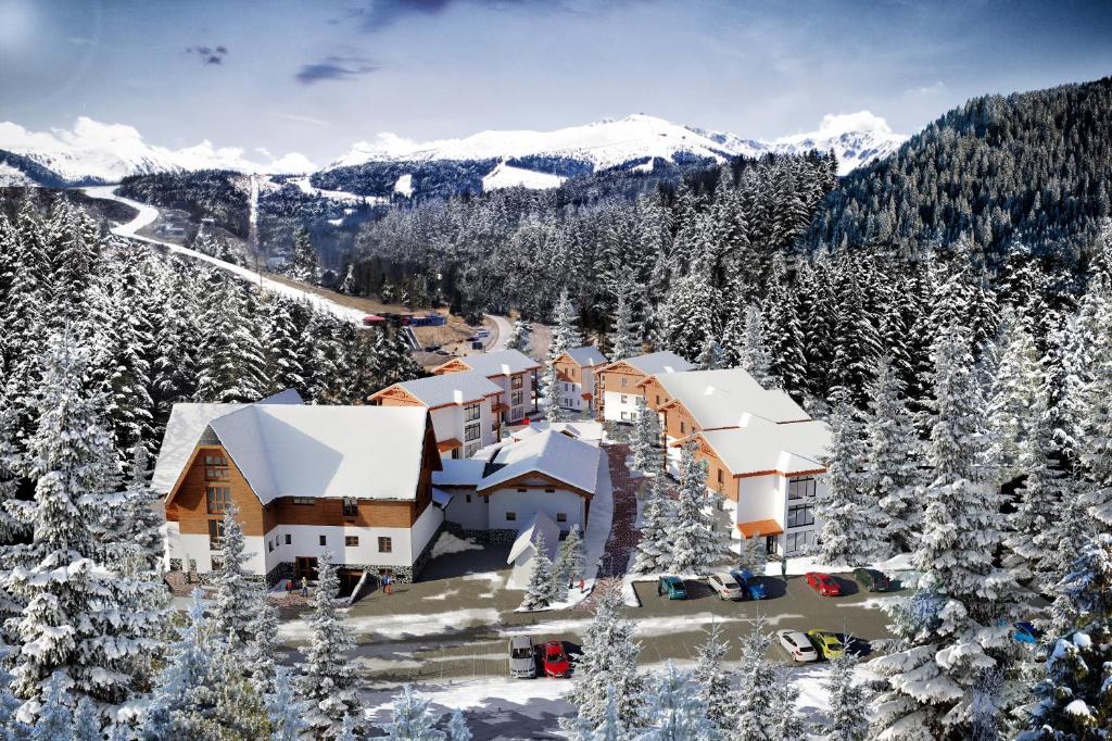 an aerial view of a resort in the snow at Resort Lucky Jasna in Belá