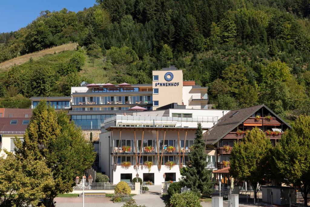 ein Hotel vor einem Berg in der Unterkunft Hotel Sonnenhof in Lautenbach