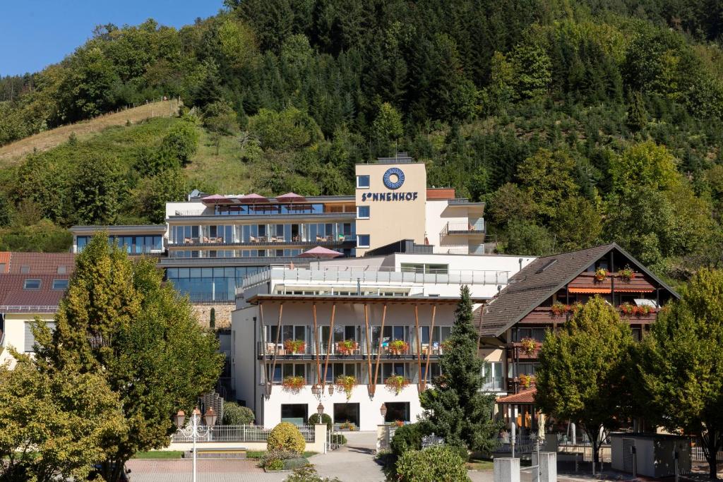 a hotel in front of a mountain at Hotel Sonnenhof in Lautenbach