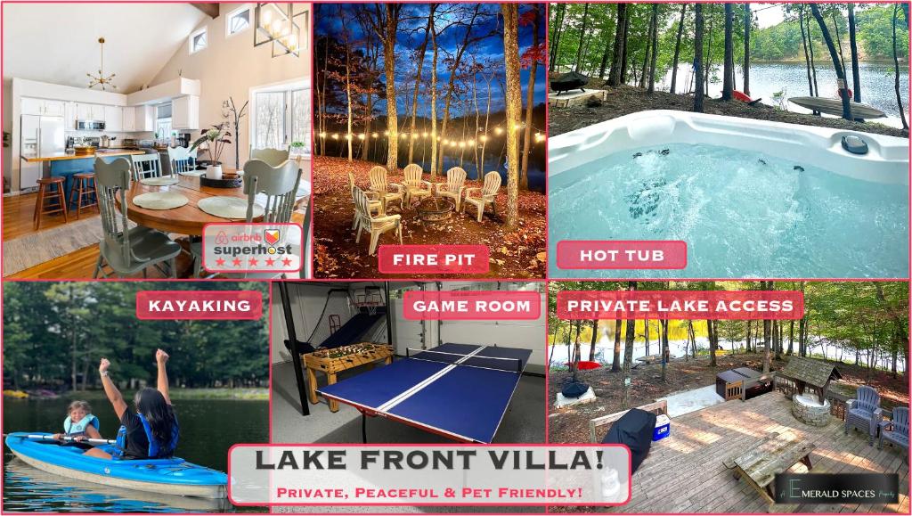 un collage de fotos de una casa con piscina en Dog Friendly, Lakefront, Hot Tub, Newly Renovated!, en East Stroudsburg