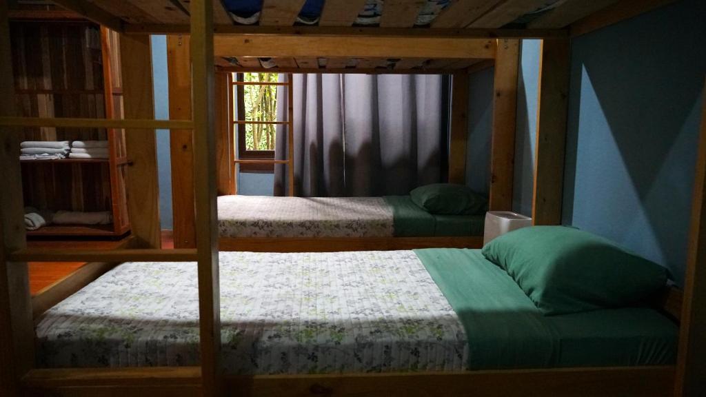 2 literas en una habitación con ventana en MIRAVALLES RANCHO - Rio Celeste Dreams en Bijagua