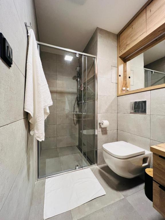 Koupelna v ubytování Apartmán Dole v Dole