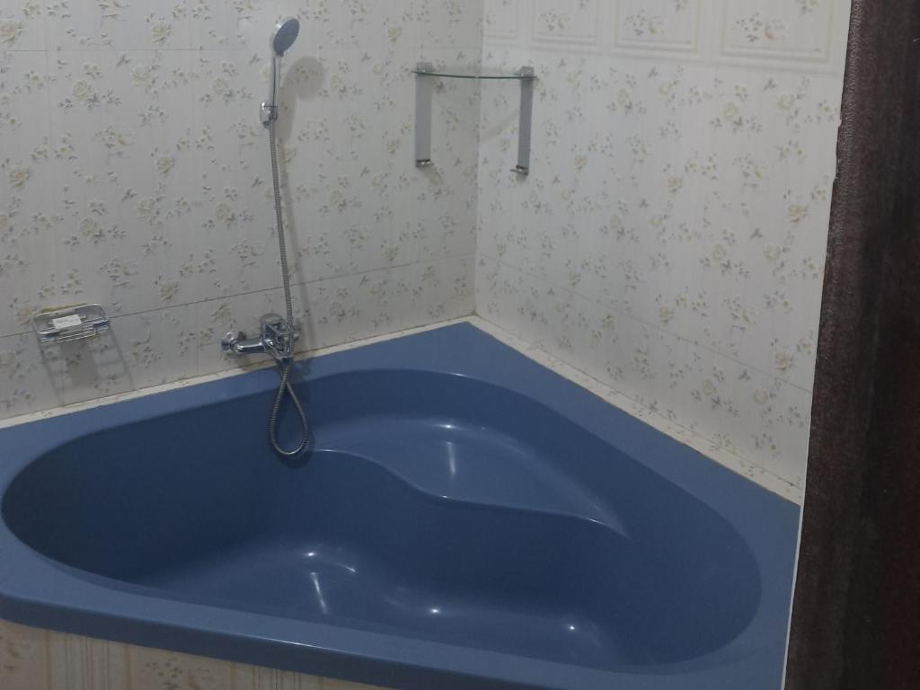 a blue tub in a bathroom with a shower at Amethyst bed and breakfast in Lilongwe