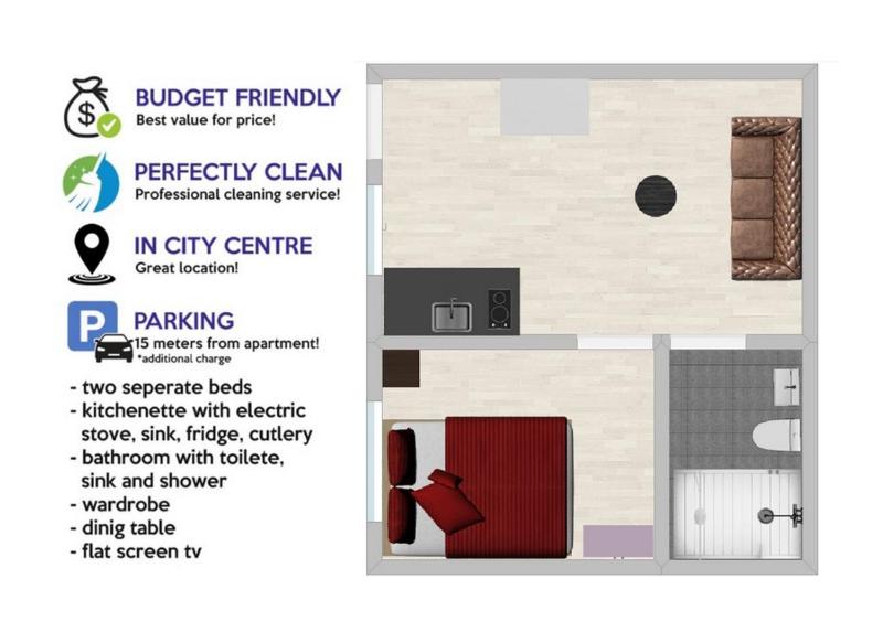 a flyer for a tiny clinic with a red chair at Budget Apartment LeLo Centar 5 in Osijek