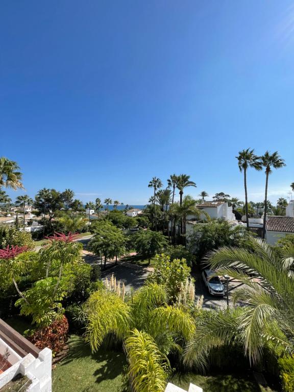 widok na park z palmami i krzakami w obiekcie FANTASTIQUE MAISON DE VILLE A COSTALITA w mieście Estepona