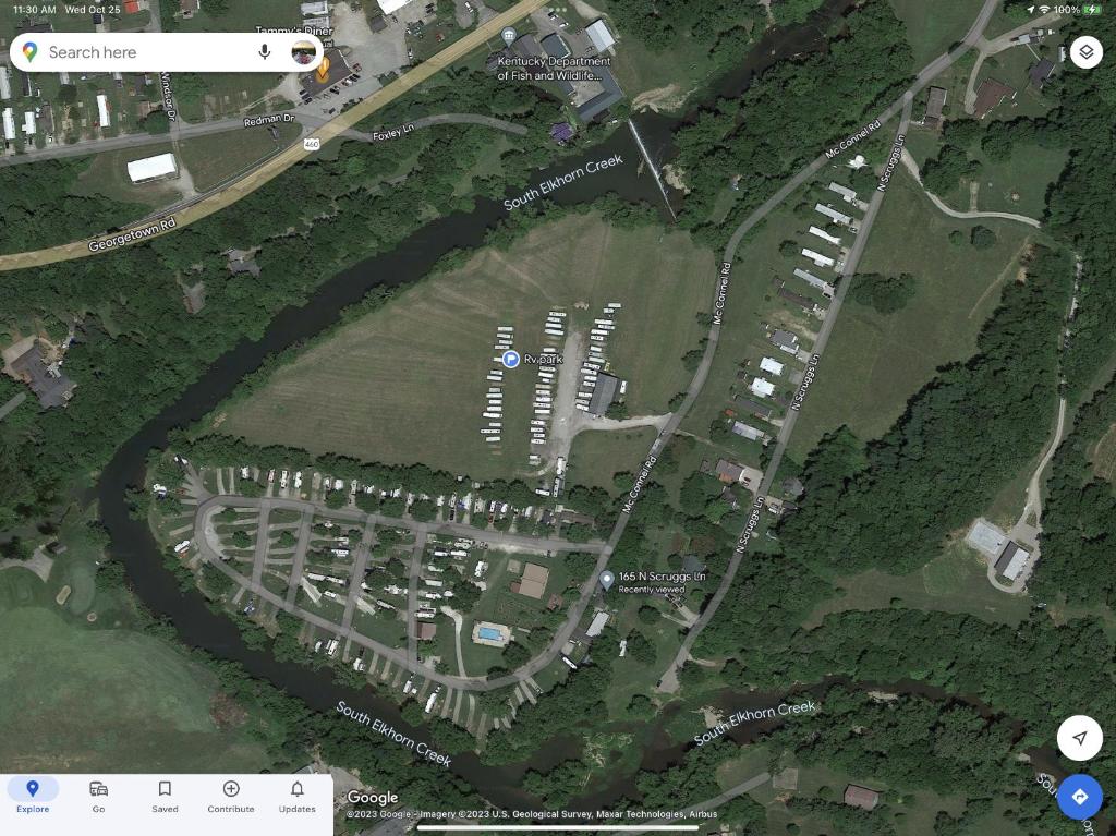 a map of a park with a parking lot at Elkhorn Creek RV Park in Frankfort
