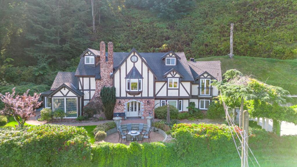 an aerial view of a large house at Grand English Style Home in Chilliwack