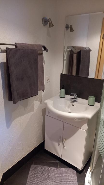MagadinoにあるCasa Rusticaのバスルーム(白い洗面台、鏡付)