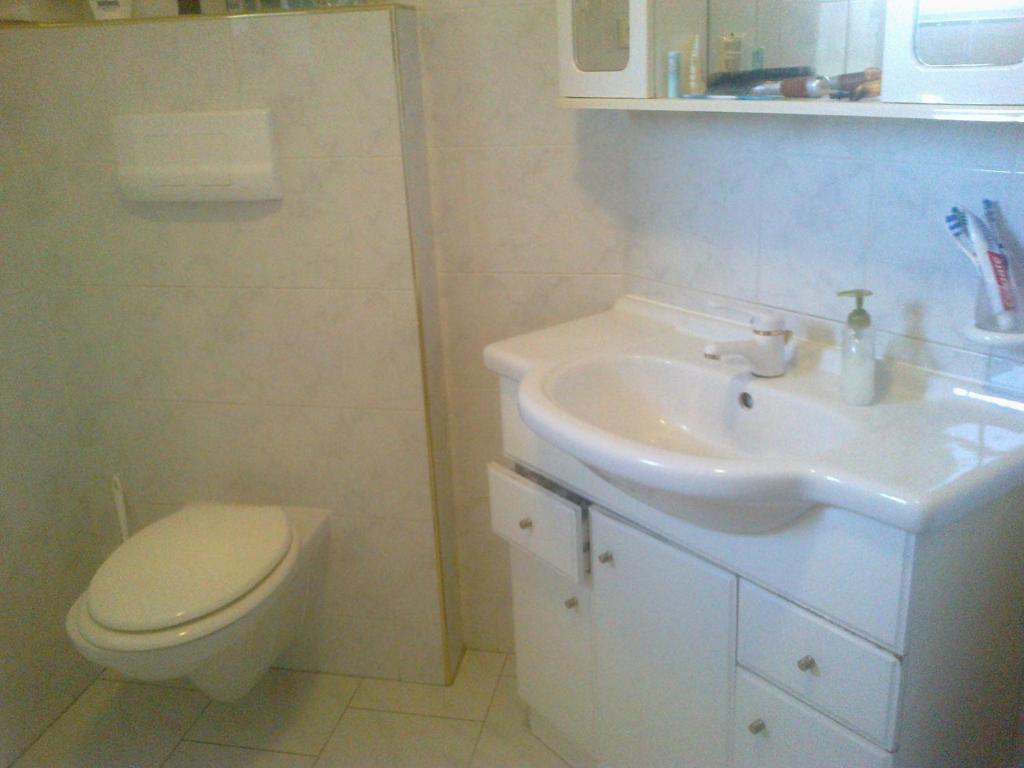 een witte badkamer met een toilet en een wastafel bij Ubytování v soukromí Frenštát in Frenštát pod Radhoštěm