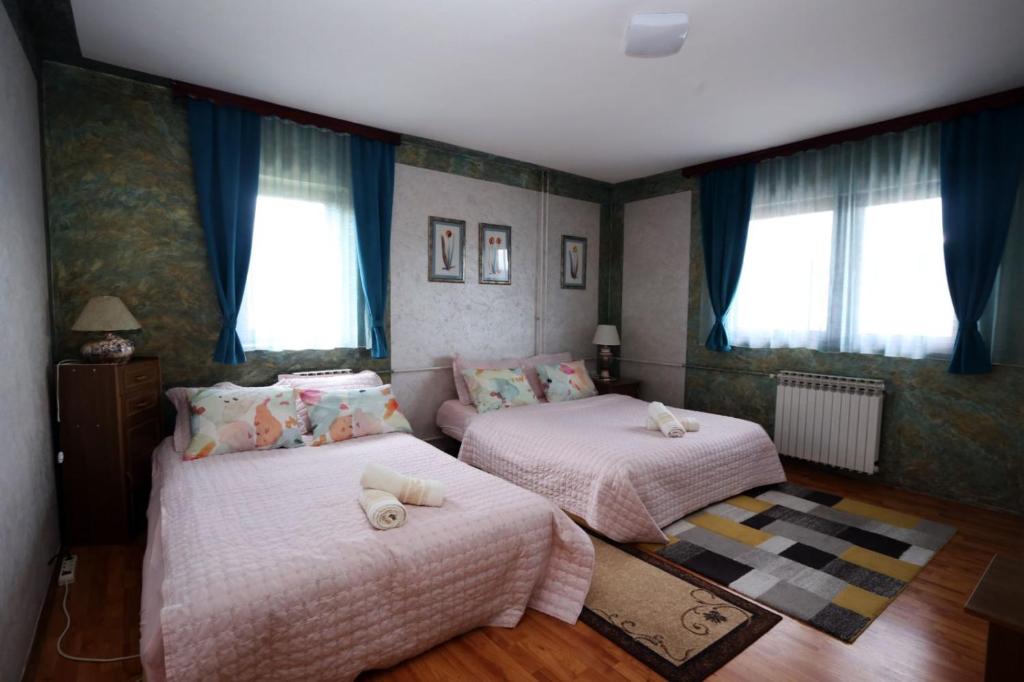 1 Schlafzimmer mit 2 Betten und 2 Fenstern in der Unterkunft Romansa in Pale