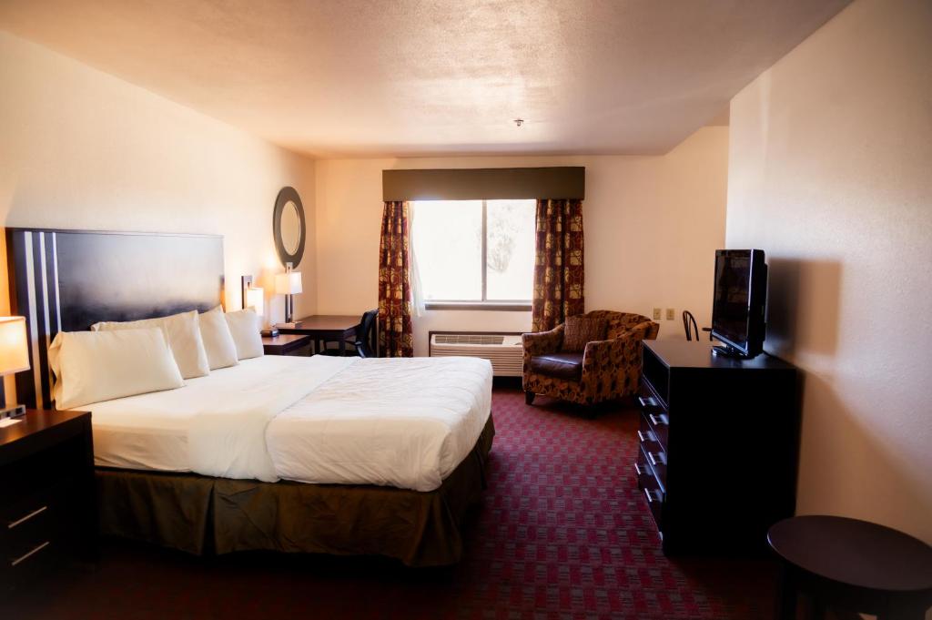 a hotel room with a bed and a television at OK Welcome Home Hotel in Alva