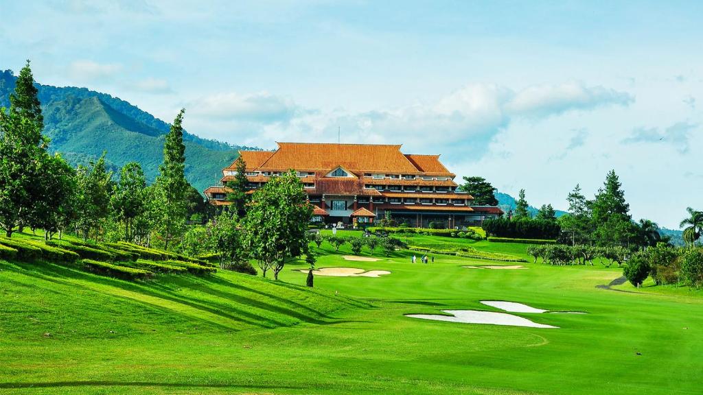 a view of a golf course with a resort at Jatinangor National Golf & Resort in Jatinangor