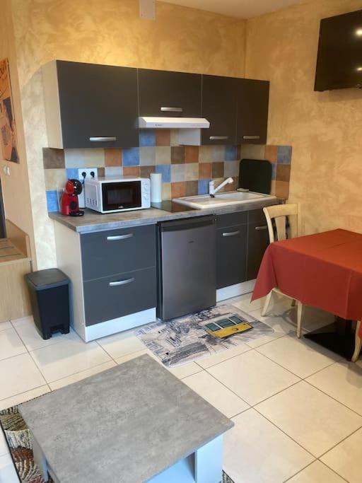 a kitchen with a sink and a microwave at Studio «  Lisbonne » à Avignon in Avignon