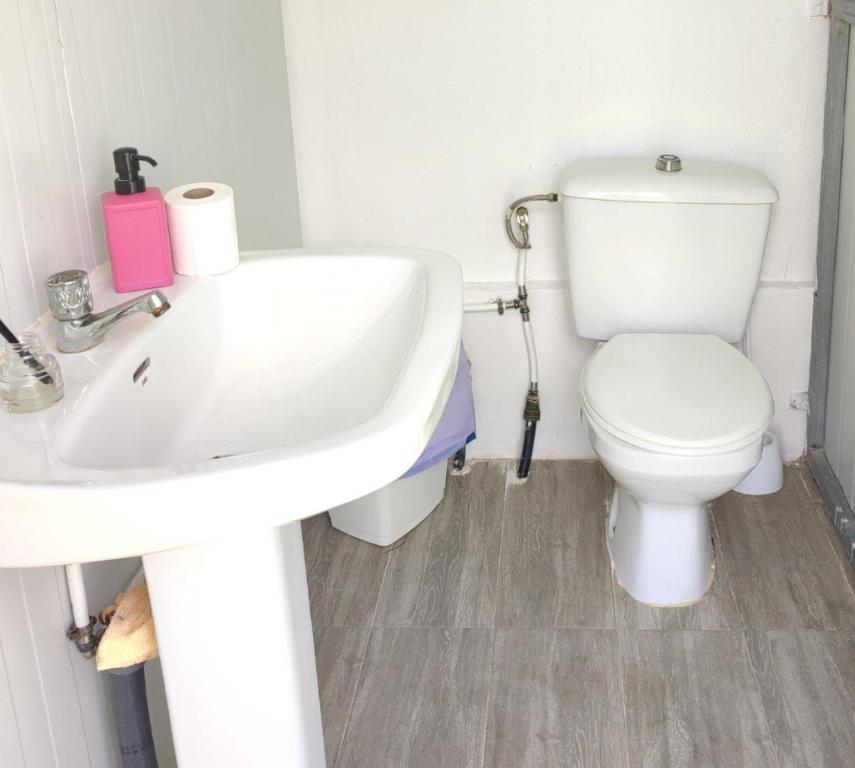 a bathroom with a white sink and a toilet at Paraíso del bienestar in Cádiz
