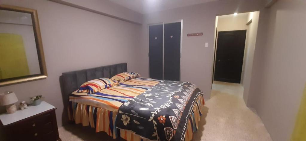 1 dormitorio con cama y espejo en DEPARTAMENTO EN PLENO CENTRO DE GUAYAQUIL, en Guayaquil