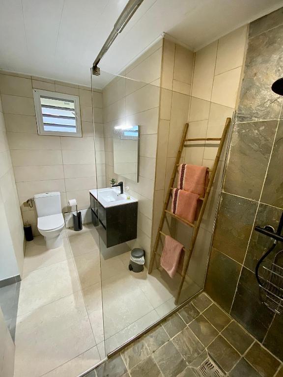 Koupelna v ubytování LES VILLAS PAMEYAQUE 2 F2 avec 1 piscine et 1 F3 avec 1 piscine, Superbe Vue sur la mer