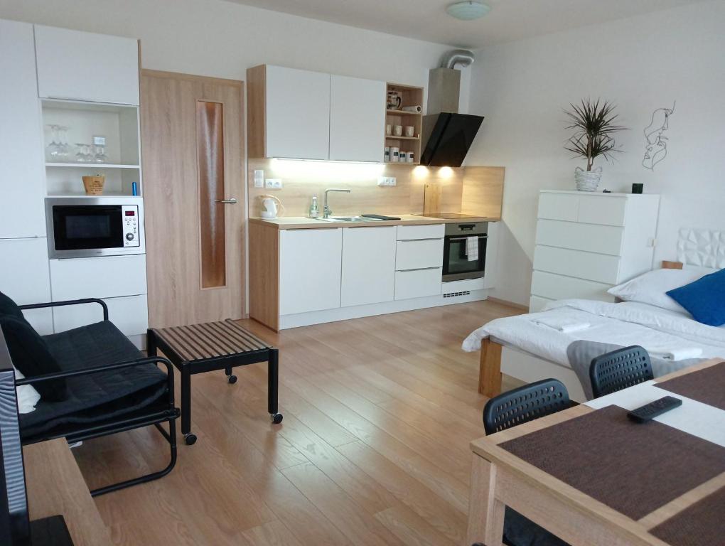 Kuchyň nebo kuchyňský kout v ubytování Apartman Bystrc
