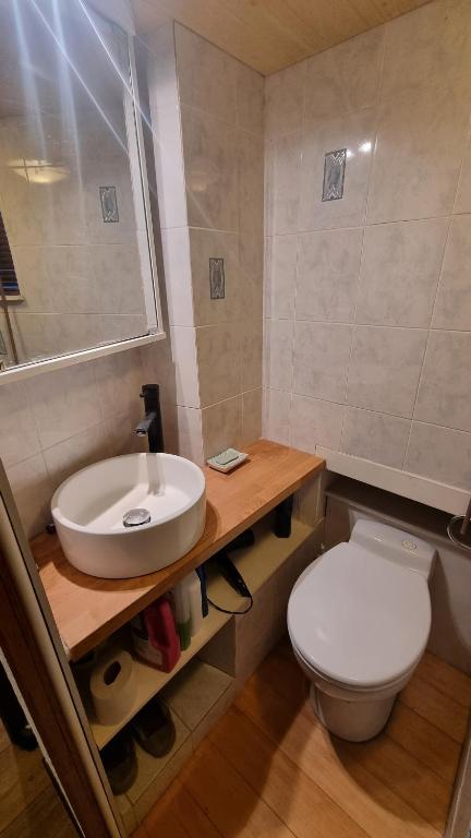 a bathroom with a white toilet and a sink at Logement vue sur la seine in Boulogne-Billancourt