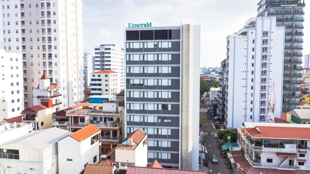 a view of a city with tall buildings at Emerald Hotel Residence in Phnom Penh