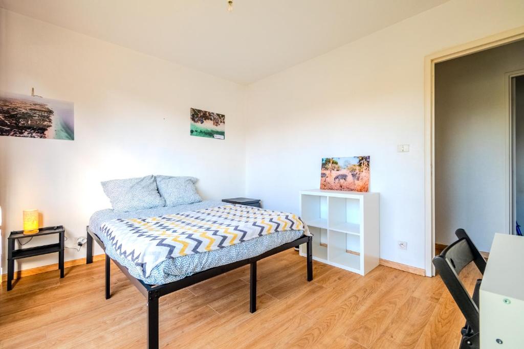 1 dormitorio con 1 cama en una habitación en Grande Chambre privée chez l'habitant, en Montpellier