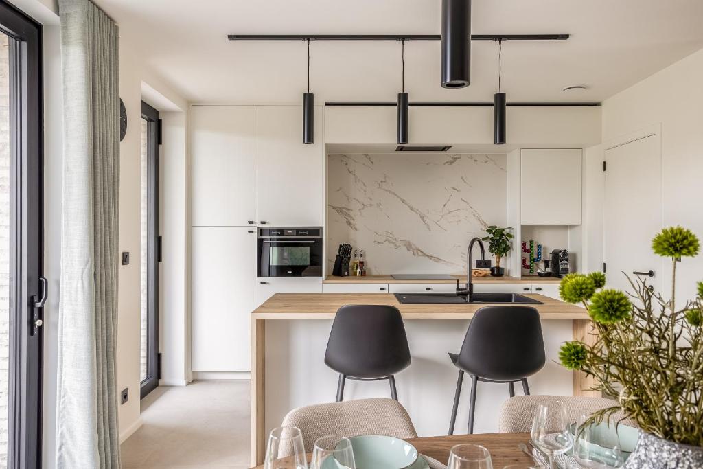 Kuchyň nebo kuchyňský kout v ubytování NIEUW - De Grenspaal WEST 6P 5 min Maastricht - Sauna - Laadpaal